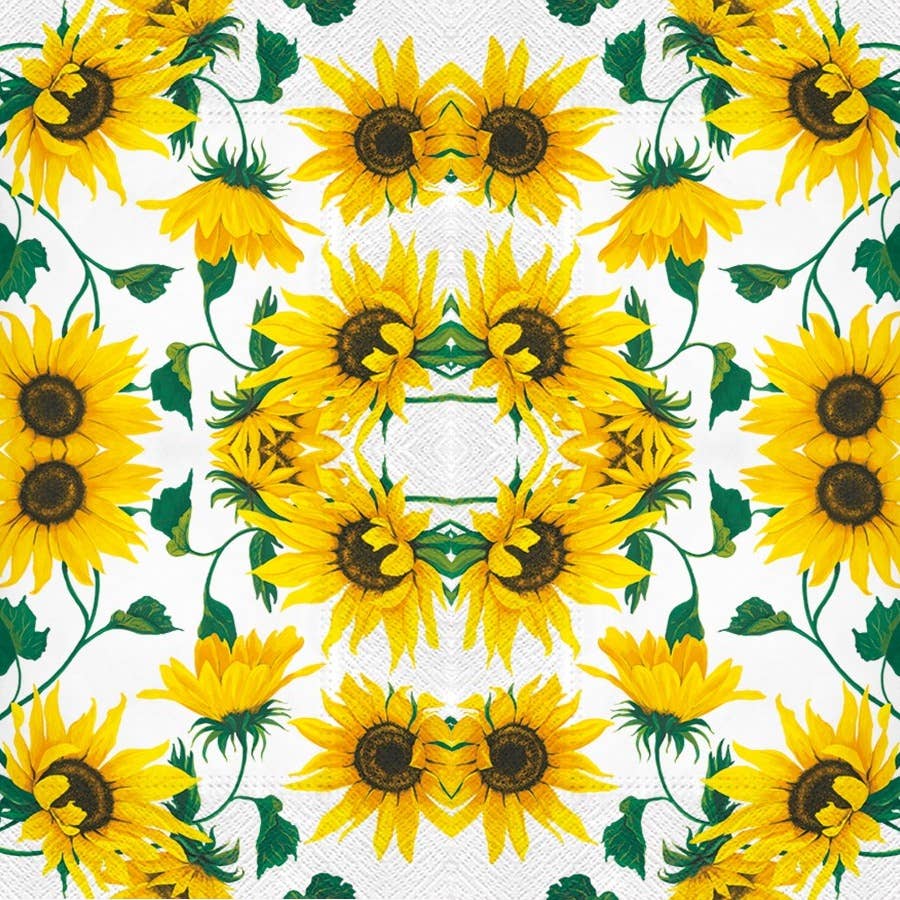 European Excellency – Guardanapo descartável por atacado – Girassóis em guardanapos de papel de coquetel branco1