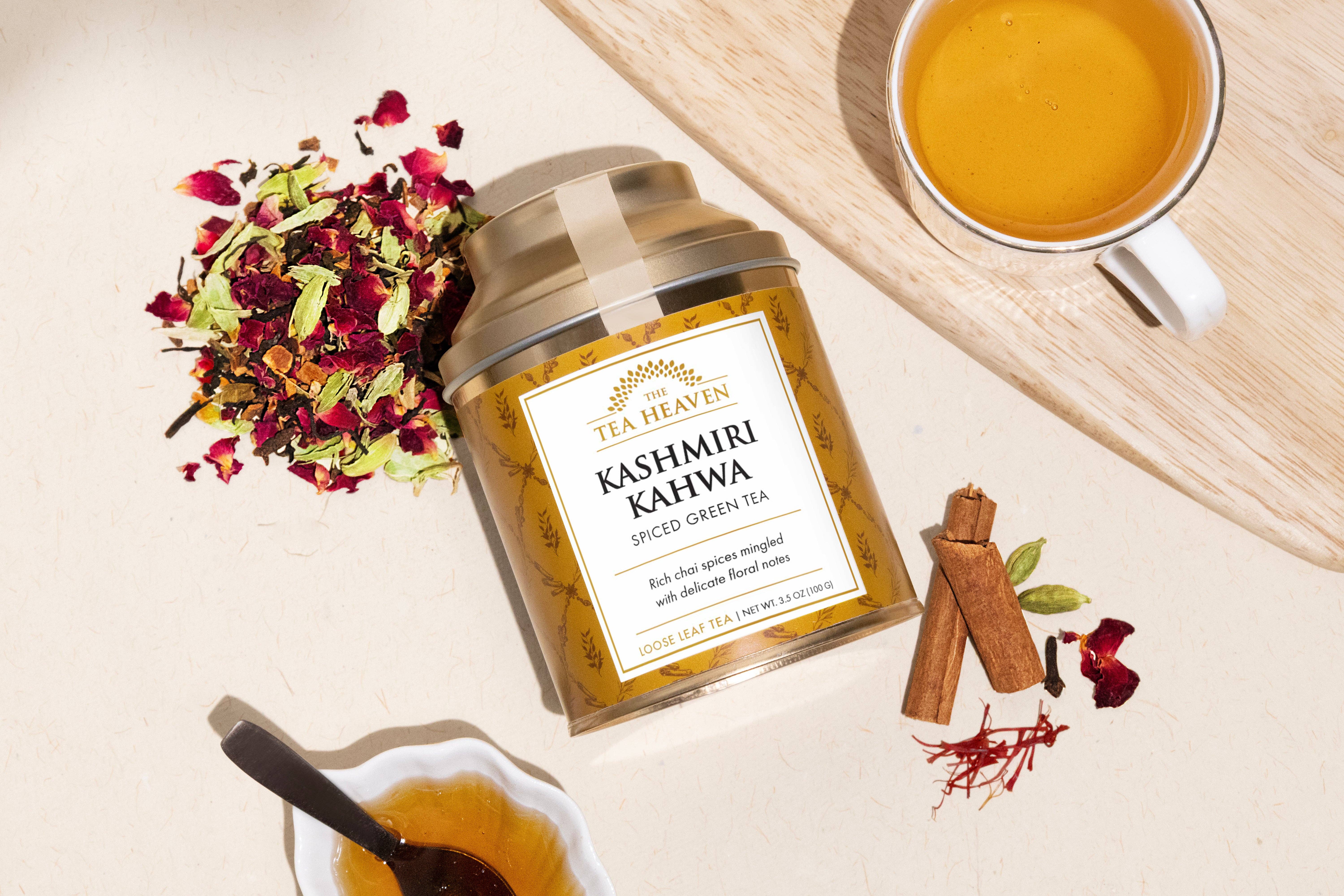 The Tea Heaven - Wholesale Loose Tea - Kashmiri Kahwa Spiced Green Loose Leaf Canister (Case of 6)2