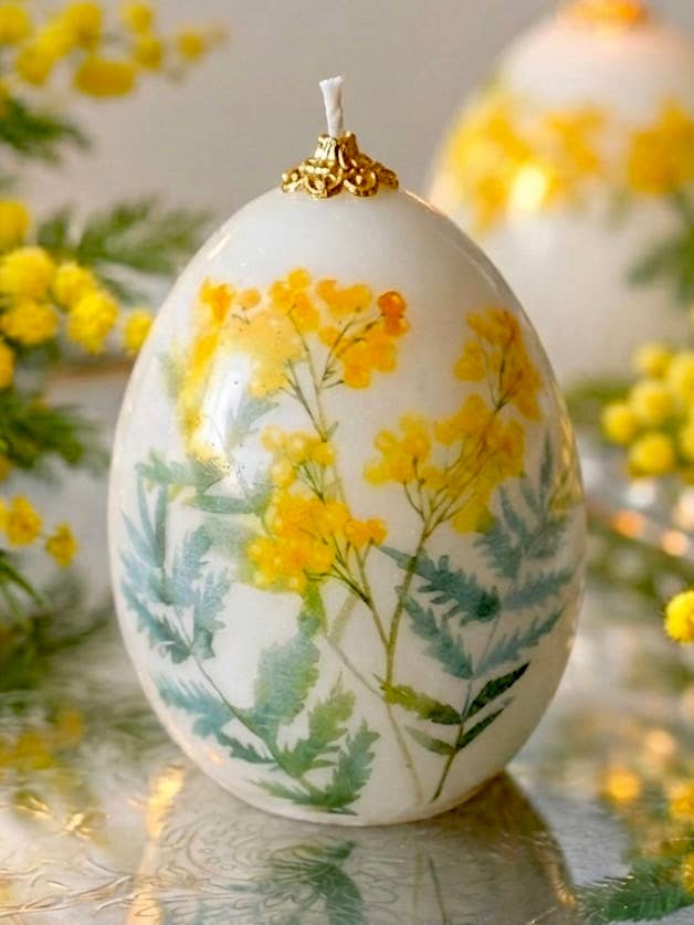Mimosa Floral Easter Candle: Spring egg holiday Decor for wholesale by VR.candle