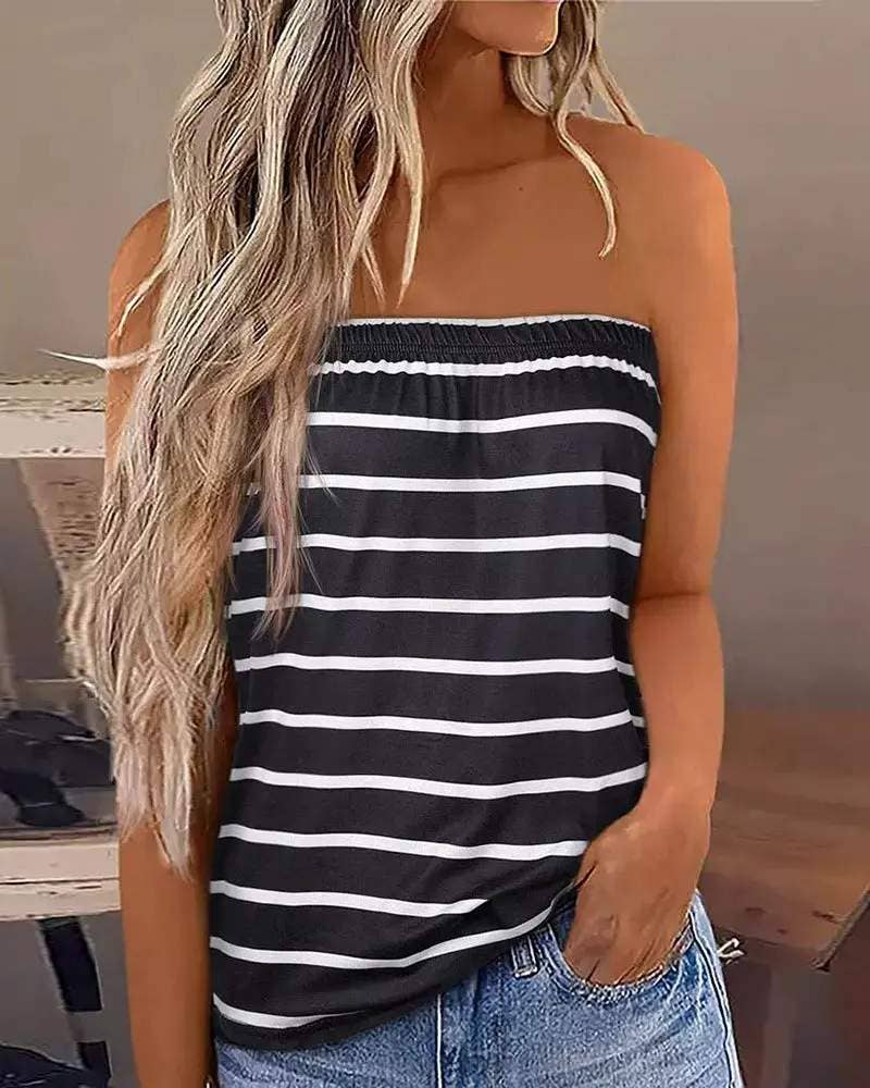 Fashion Combination – wholesale Blouse – Women’s – striped print strapless bandeau tank top5