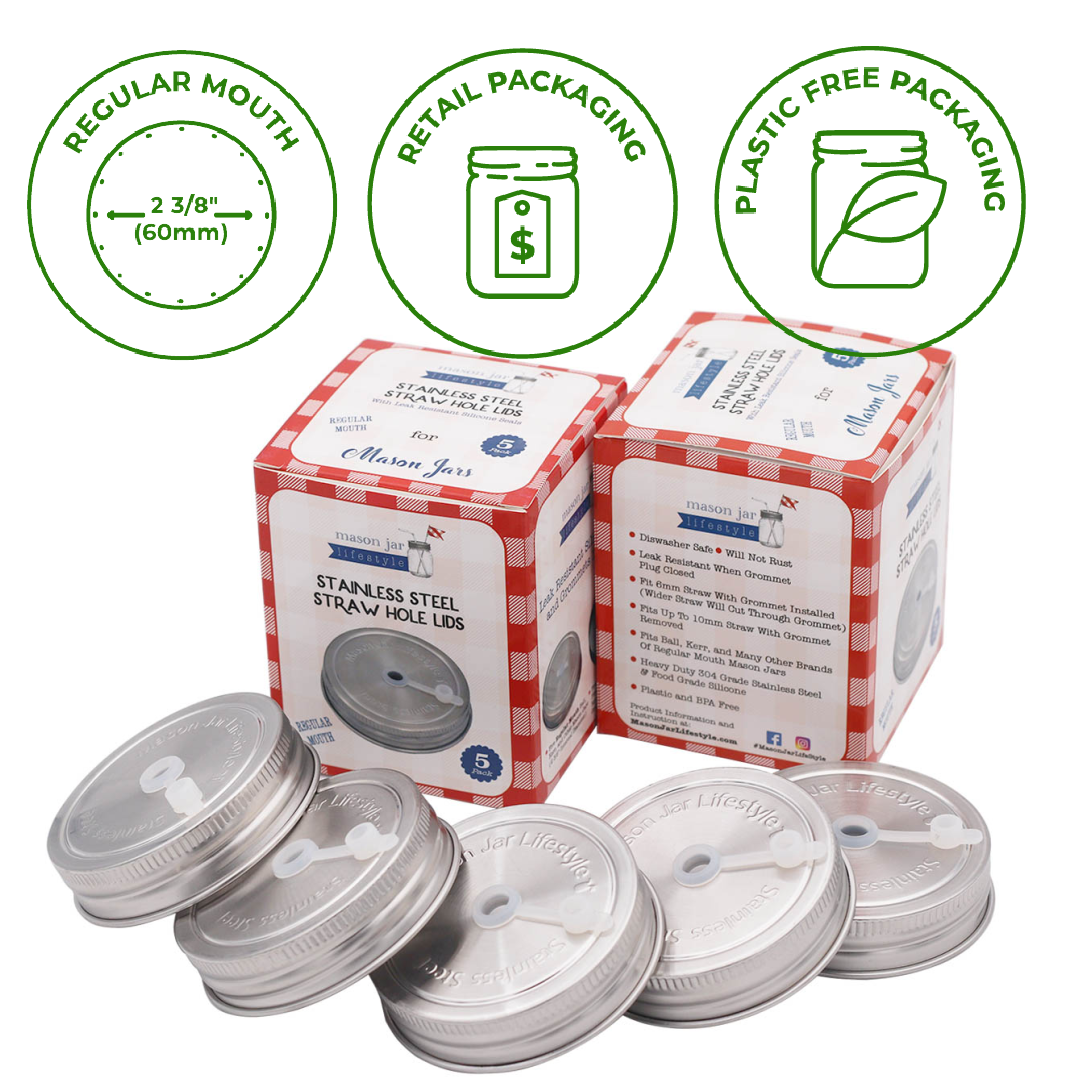 Mason Jar Lifestyle - Wholesale Drink Lids - Stainless Steel Straw Hole Tumbler Lids for Mason Jars0