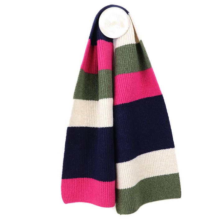 Pink, Khaki, Navy Mix Recycled Blend Stripe Scarf
for wholesale by Peace Of Mind