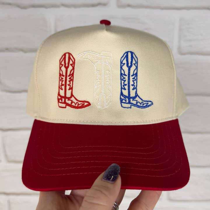 Red White & Boots Snapback Hat for wholesale by Clover + Cotton Co