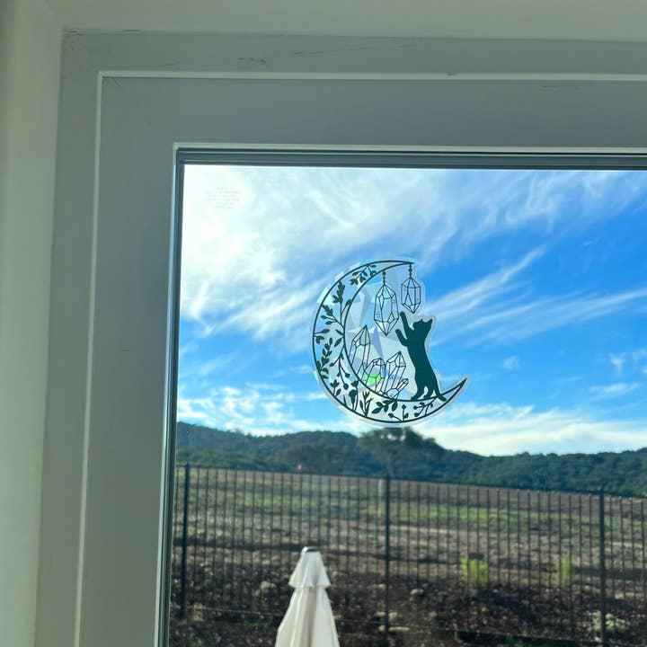 Art by Sharell - Wholesale Suncatcher - Cat on Moon Suncatcher Window Sticker Decal, Cat Lover Gift7