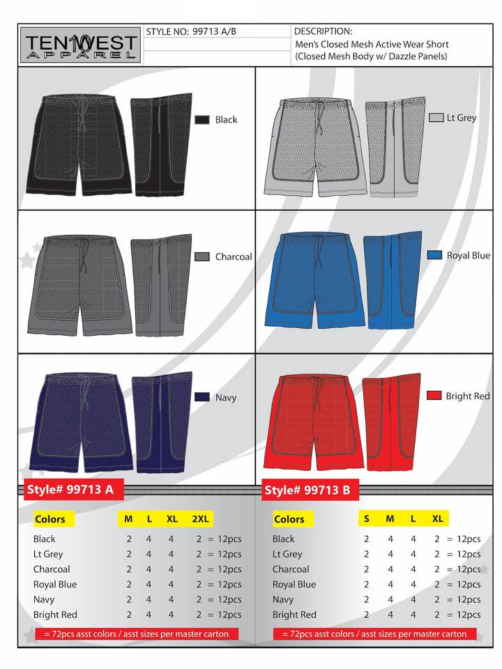 Mens mesh shorts M-2X - 99713A for wholesale by Ten West Apparel