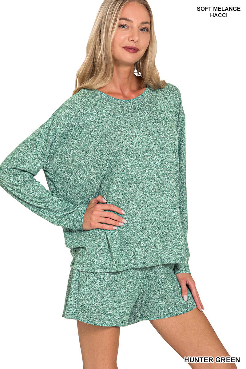 Vanilla Monkey - Wholesale Lounge Set - Women's - Soft Melange Long Sleeve Tee And Shorts Set3