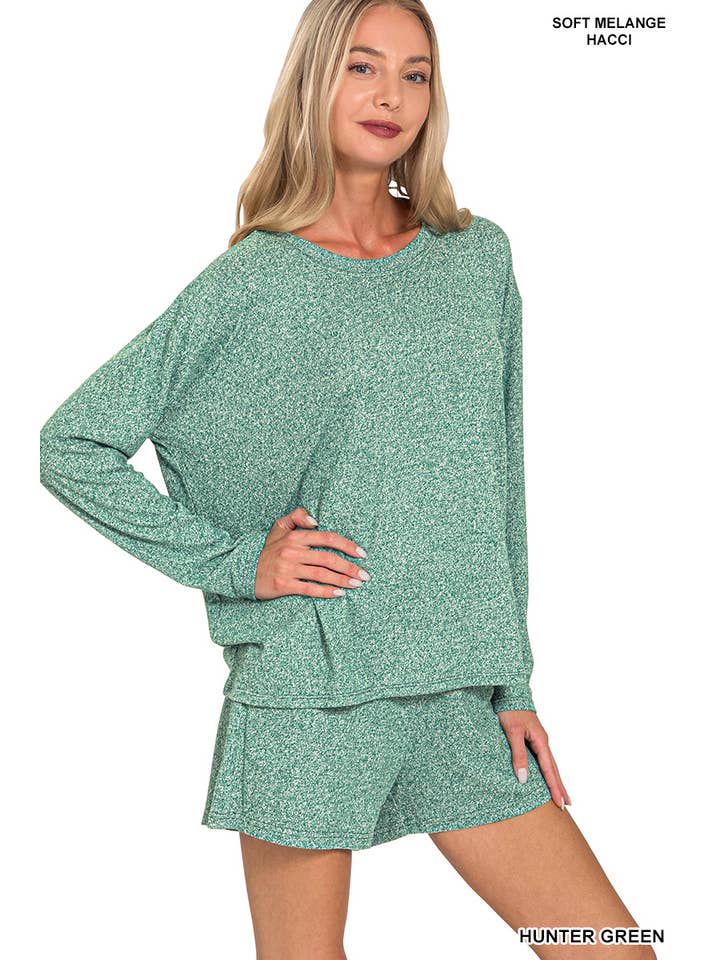 Vanilla Monkey - Wholesale Lounge Set - Women's - Soft Melange Long Sleeve Tee And Shorts Set3