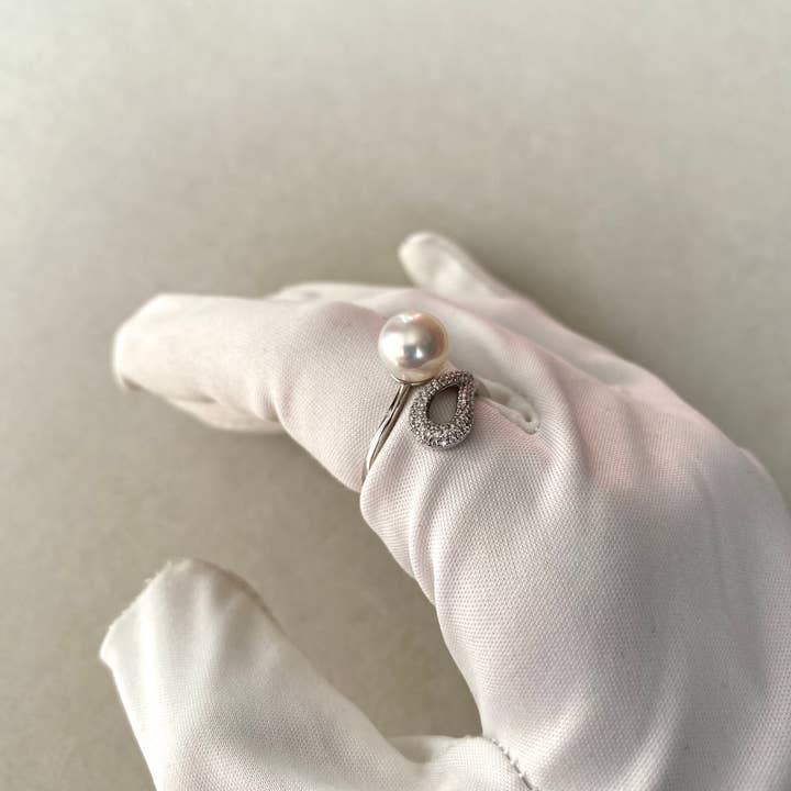 b29 - Wholesale Single stone/solitaire ring - 6A 8mm Japanese Crystal-White Akoya Pearl Ring Pink Overtone11