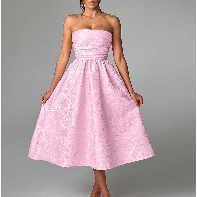 Rosa Clothing - Wholesale Dress - Women's - Jacquard satin swing cami dress4