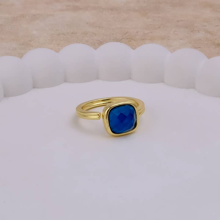 Neon Blue Apatite Rings Gold Plated Adjustable Cushion Ring for wholesale by El Joyero