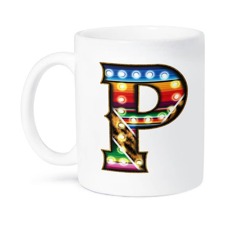 3dRose – wholesale Coffee mug – 3dRose, Colorful Image Of Marquee Lights Monogram P, Mug8