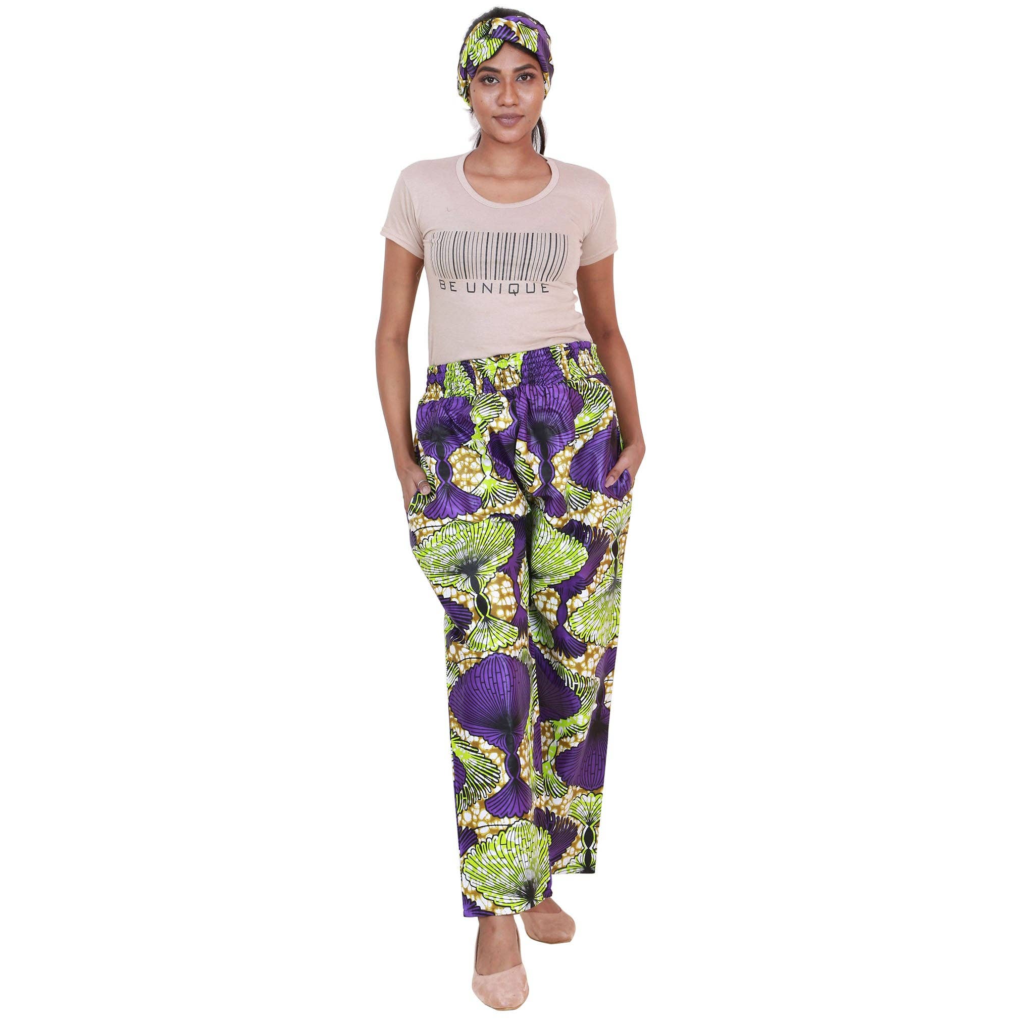 African Stars - Wholesale Pants - Women's - Women's African Printed Pant with Matching Scarf - FI-835