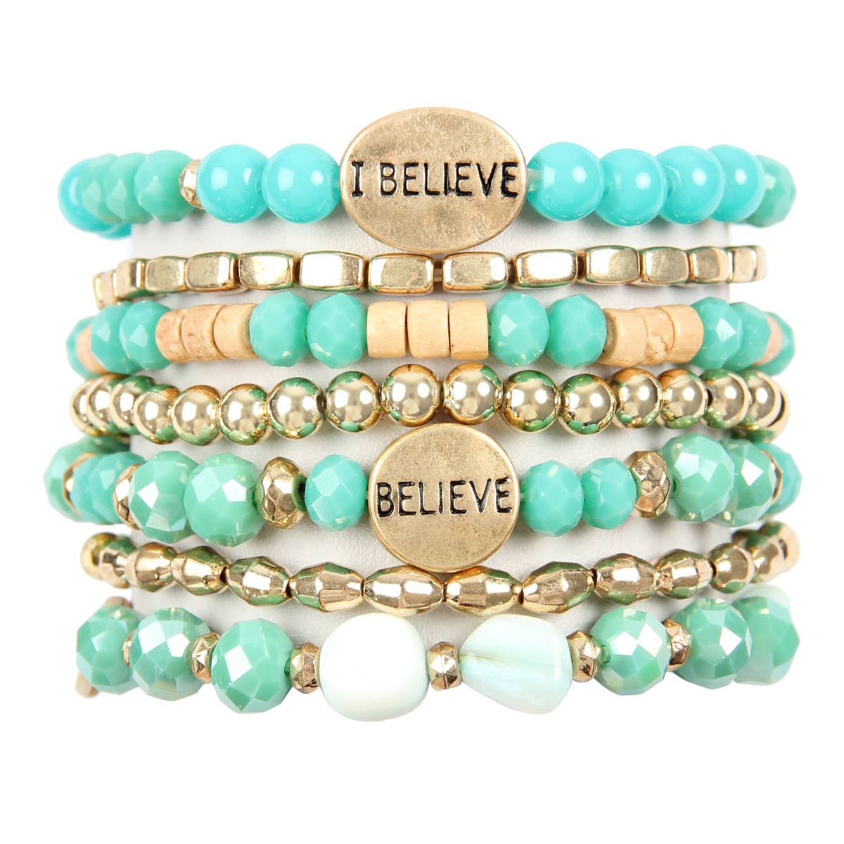 MYS Wholesale Inc - Wholesale Beaded Bracelet - Trendy I Believe Charm Mix Beads Stackable Bracelet12