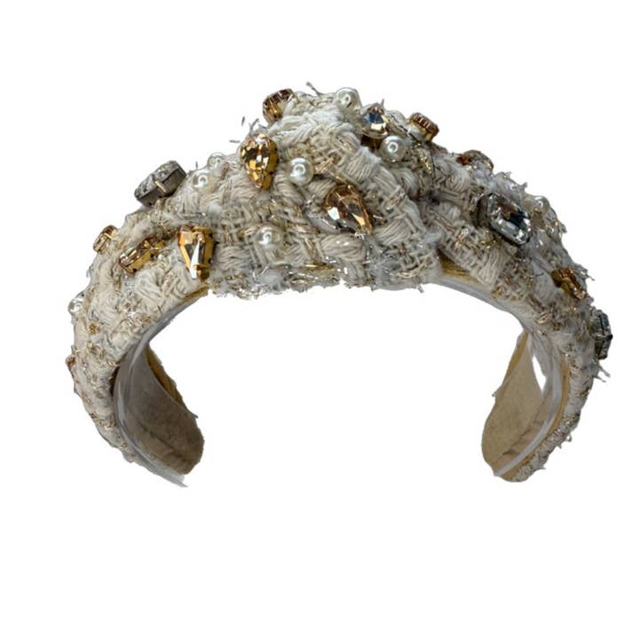 The Ivory Pearl Rhinestone Tweed Headband for wholesale by Brooke Shade