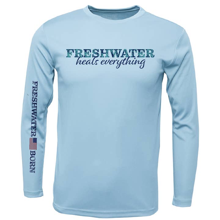 Chemise texane « Freshwater Heals Everything » à manches longues et coupe sèche UPF 50+ pour fille pour la vente par Saltwater Born