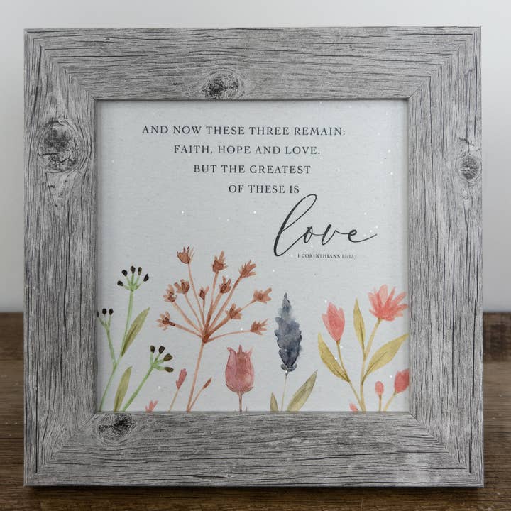Faith Hope Love Greatest Of These Is Love Art Sign Biblical for wholesale by Summer Snow Art