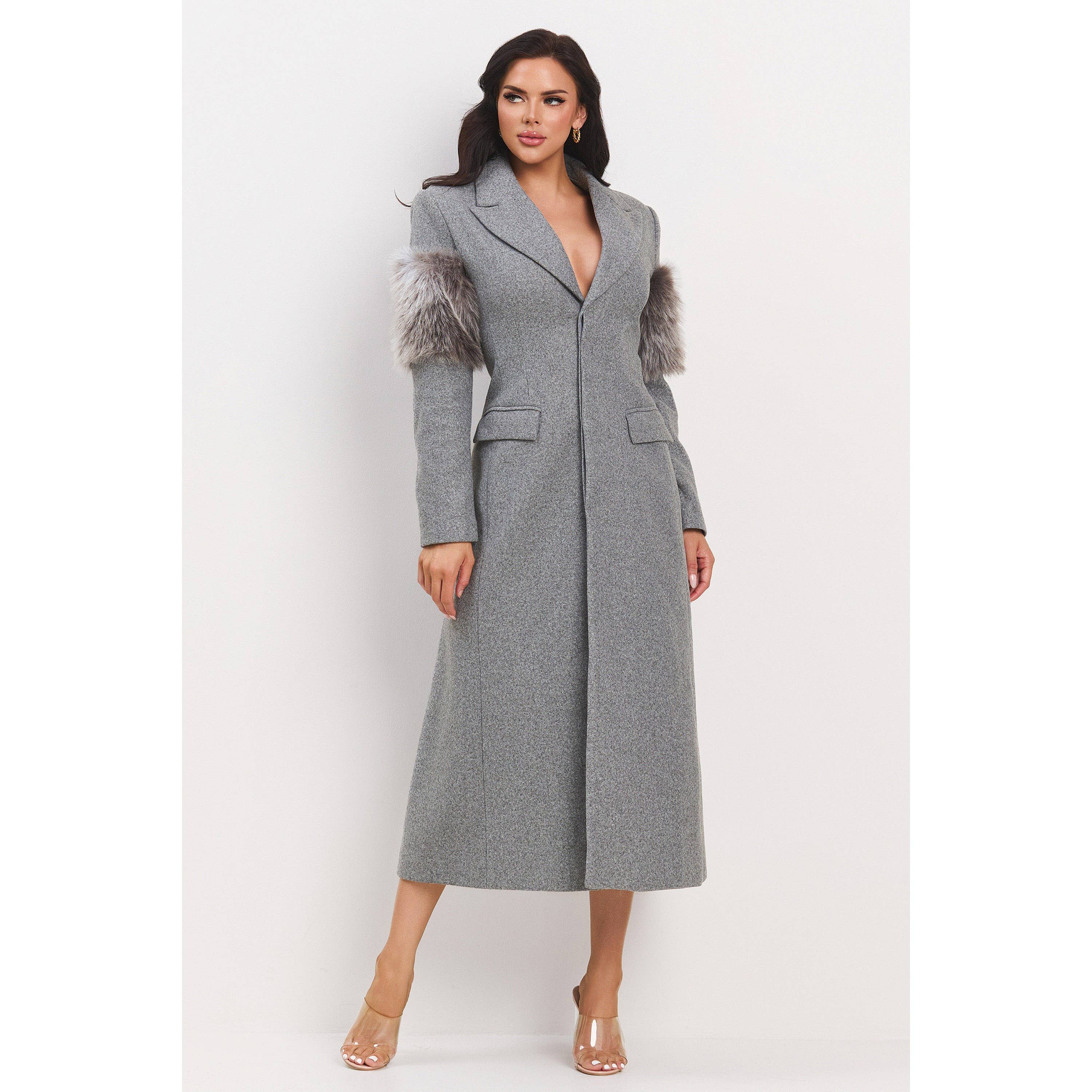 The Sang – Engroshandel Frakke - Dame – ÆRMET FAUX PELS FASTGJORT MAXI-FRAKKE8