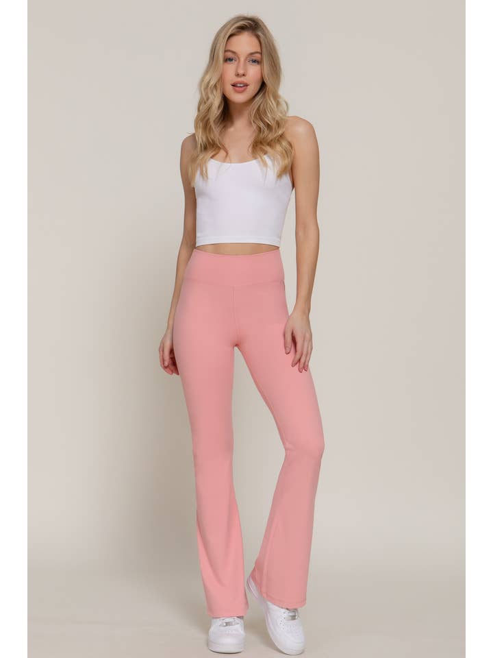 Active Basic | Active USA - Wholesale Athletic Pants - Women's - Waist Band Flare Stretch Workout Long Pants4