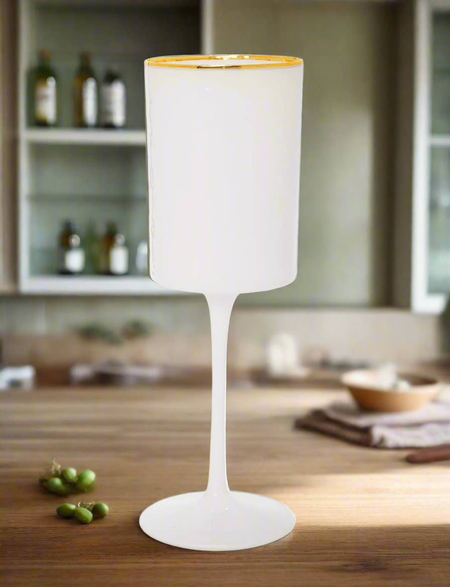 CLASSIC TOUCH DECOR INC. - Wholesale Wine Glass - Set of 6 White Square Shaped Wine Glasses with Gold Rim1