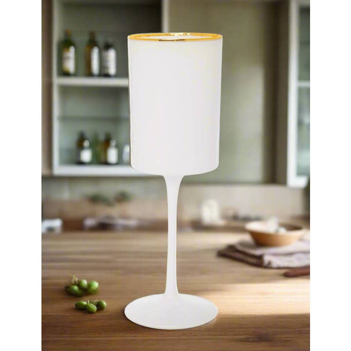CLASSIC TOUCH DECOR INC. - Wholesale Wine glass - Set of 6 White Square Shaped Wine Glasses with Gold Rim1