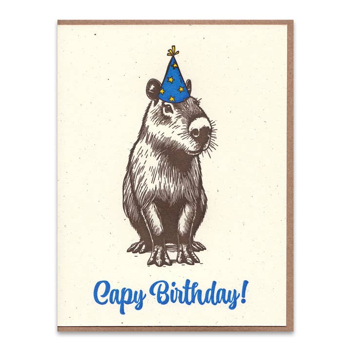 Capy Birthday Greeting Card for wholesale by Lady Pilot Letterpress