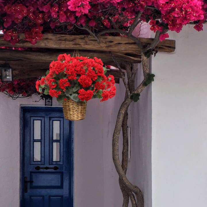 Larksilk - Wholesale Artificial Flowers - 18-Inch Red Geranium Artificial Flower Bush With 7-Stem3