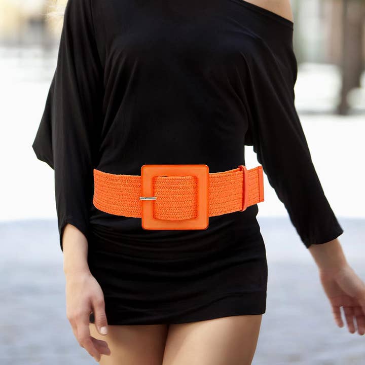 Sensibling Corp. - Wholesale Belt - Women's - Resin Square Buckle Accent Raffia Adjustable Belt18
