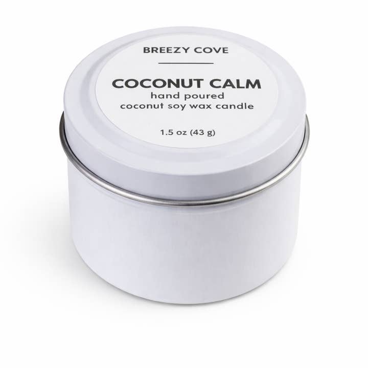 Breezy Cove - Wholesale Travel Candles - Coconut Calm Beach Candle, Mini Tin Candle, Coconut Soy2