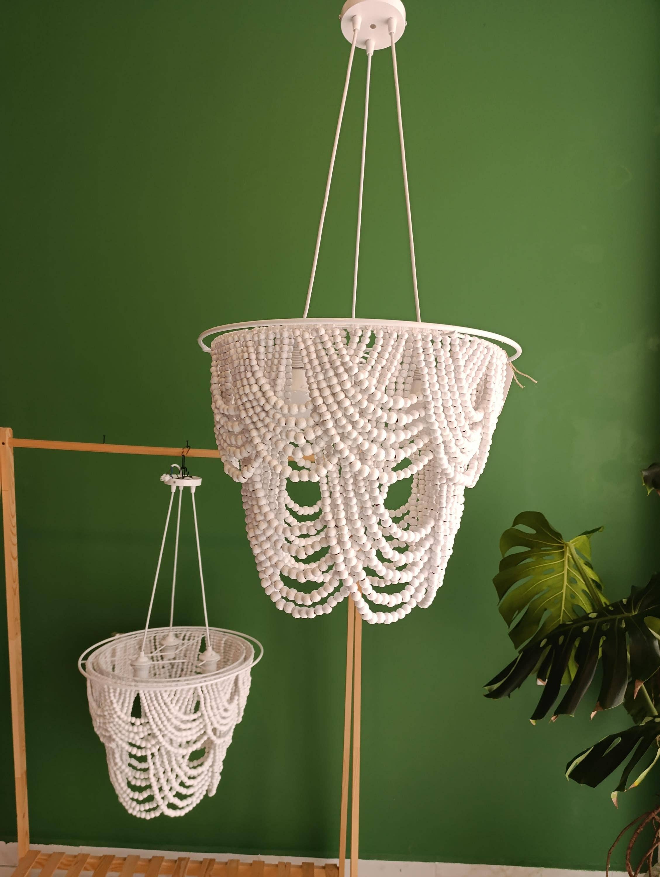 Joy's Arts – wholesale Ljuskrona/hängande ljus – Träpärlampa - Rustik Boho Taklampa - Taklampa i Bondgårdsstil för Sovrum, Barnkammare7