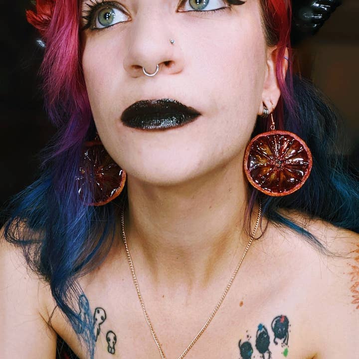 Zodiac Inspired Aries - Blood Orange Necklace - Inner Slice Orange - Real Pressed Fruit Resin Drop Necklace - Dried Blood Orange - Citrus for wholesale by Paeday Design