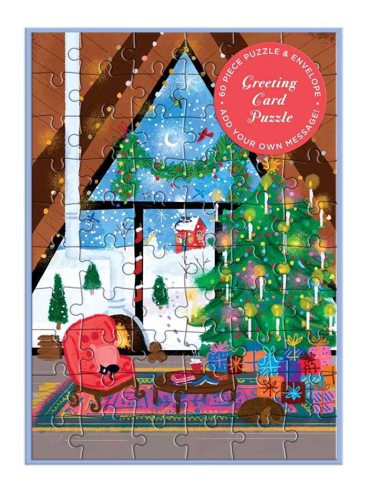 Joy Laforme Cozy Cabin Greeting Card Puzzle for wholesale by Chronicle Books