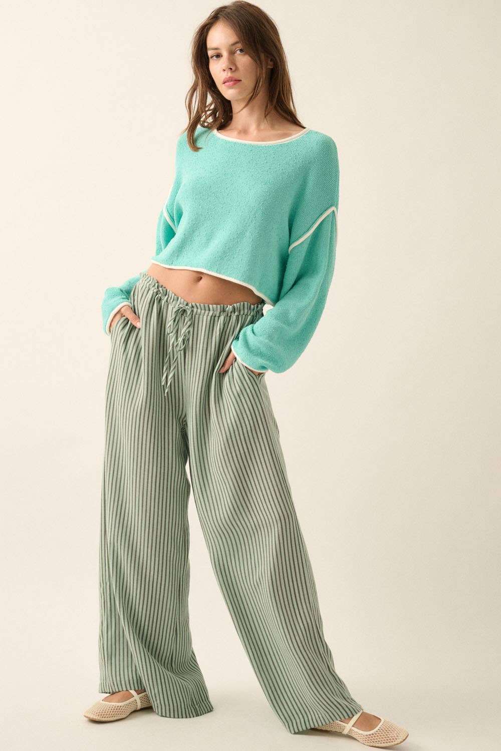 Promesa USA - Wholesale Knit Sweater - Women's - Loose Knit Boat Neck Exposed Seam Crop Sweater57