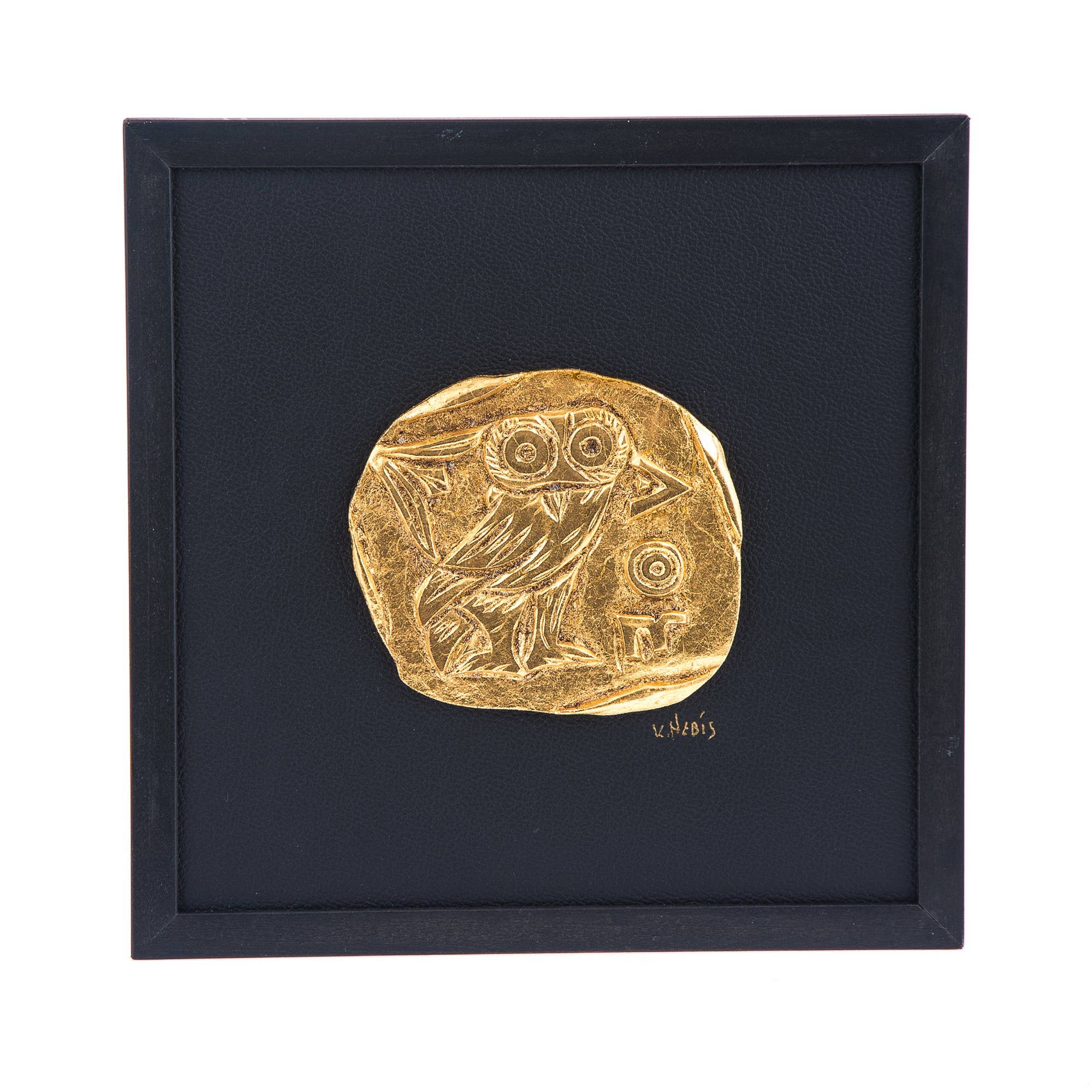 ARTIA LTD - Wholesale Wall Accent - Athenian Owl Coin, Gold Patina & Black Leather Wall & Table0