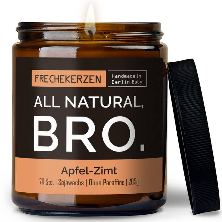 Scented candle with quote | all natural, bro. for wholesale by mysoy® Duftkerzen-Manufaktur
