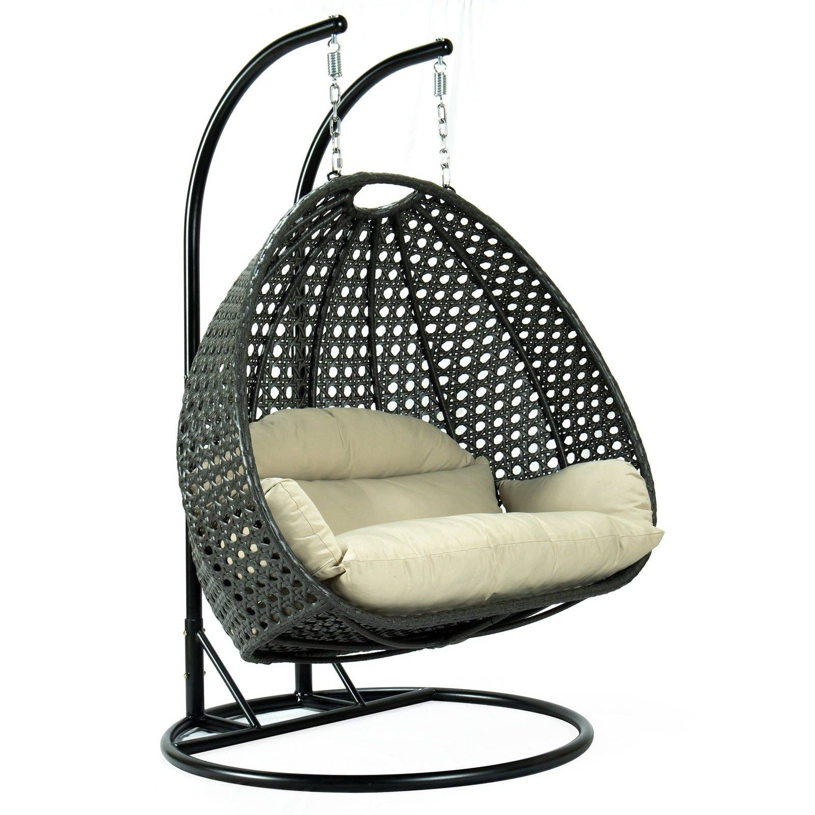 LeisureMod - Wholesale Egg Chair - Modern Charcoal Wicker Hanging Double Seater Egg Swing Chair107