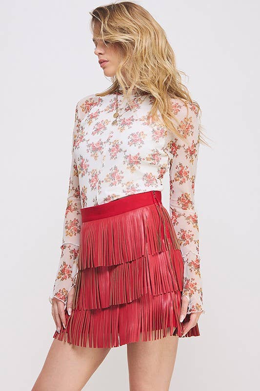 JADE BY JANE - Wholesale Skirt - Women's - PLUS SIZE Western Faux Leather Fringe Mini Skirt4