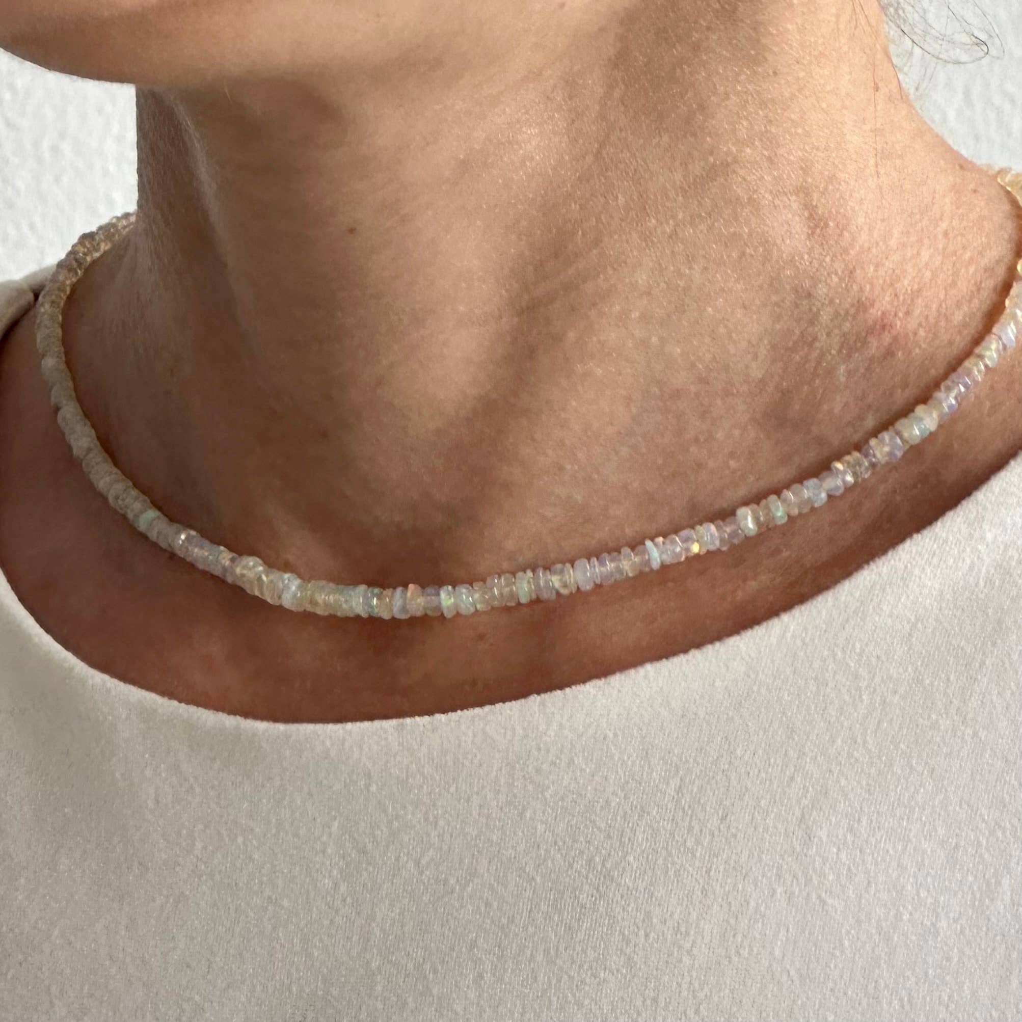 Anokhi Green | Handmade Gemstone Jewelry - Wholesale Beaded/Pearl Necklace - Opal Necklace | Summer White Bead Jewelry |Teens Slim Beads1