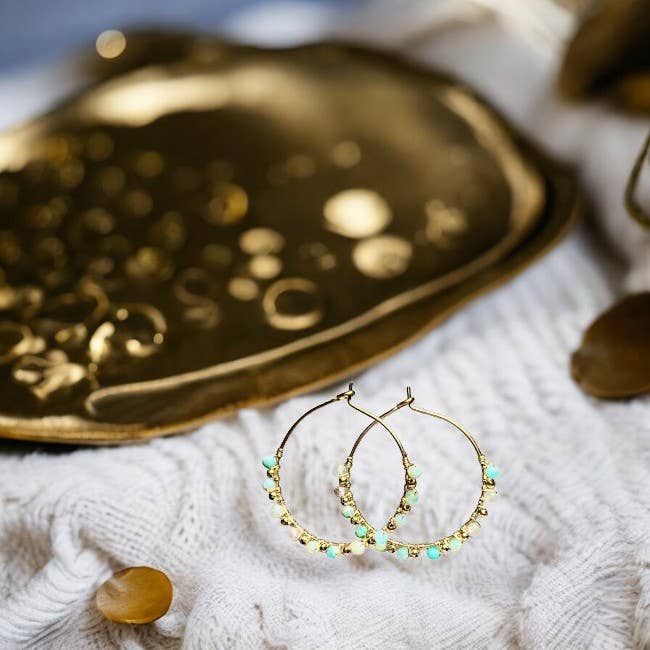 Amazonite stone and stainless steel earrings for wholesale by TOURMALYN