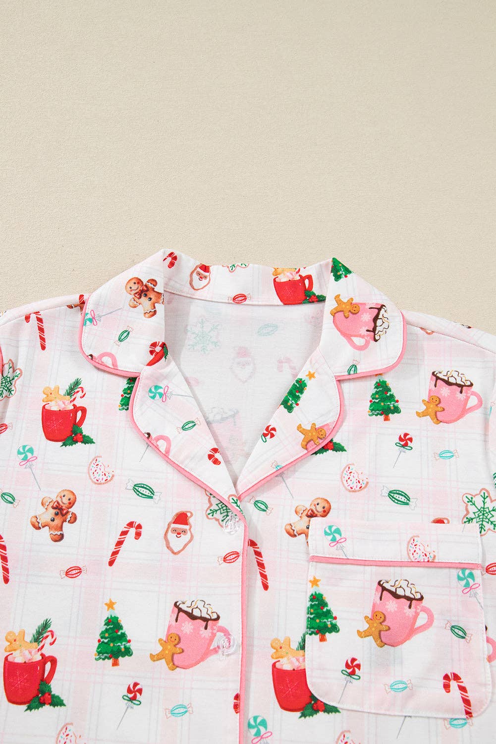 Pink Christmas Spirit Cute Holiday Print Short Sleeve Shirt and Pants 2pcs Pajama Set for wholesale on Faire5