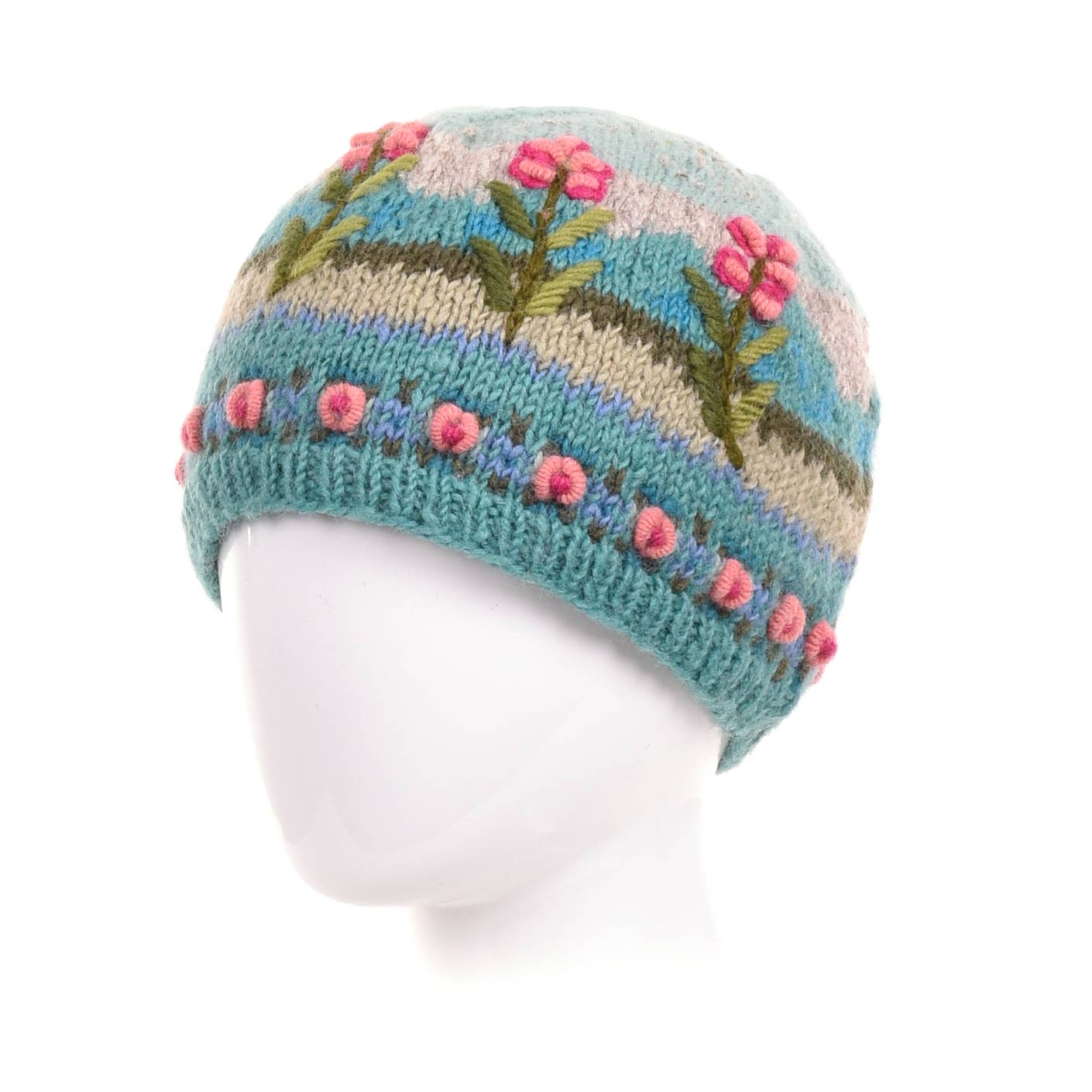 Lost Horizons Knitwear – Ships from USA - Wholesale Beanie - Women's - Chloe Wool Hat – Hand-Embroidered Floral Knit Beanie2