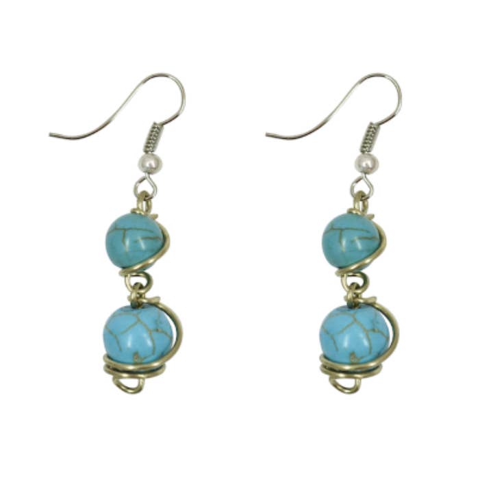 Unique Batik Fair Trade - Wholesale Dangle Earrings - Double Turquoise Howlite Dangle Earrings