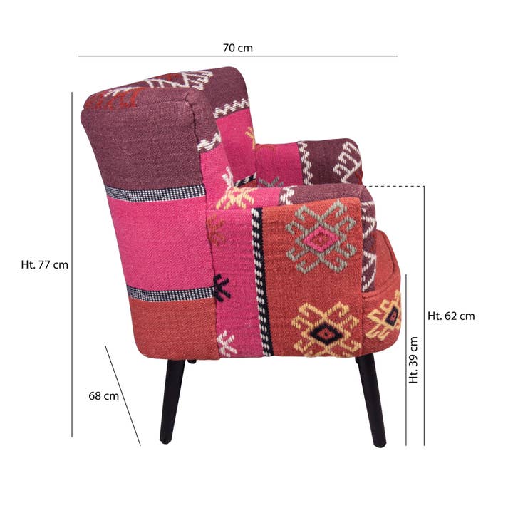 Now's Home – wholesale Stol – MÅNGFÄRGAD HANDBRODERAD KELIM FÅTÖLJ 68X70X77.5 CHAQUIRA