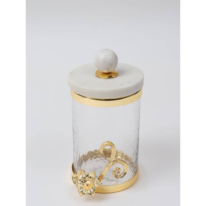 CLASSIC TOUCH DECOR INC. - Wholesale Canister - Medium Glass Canister with Gold Design and Marble Lid