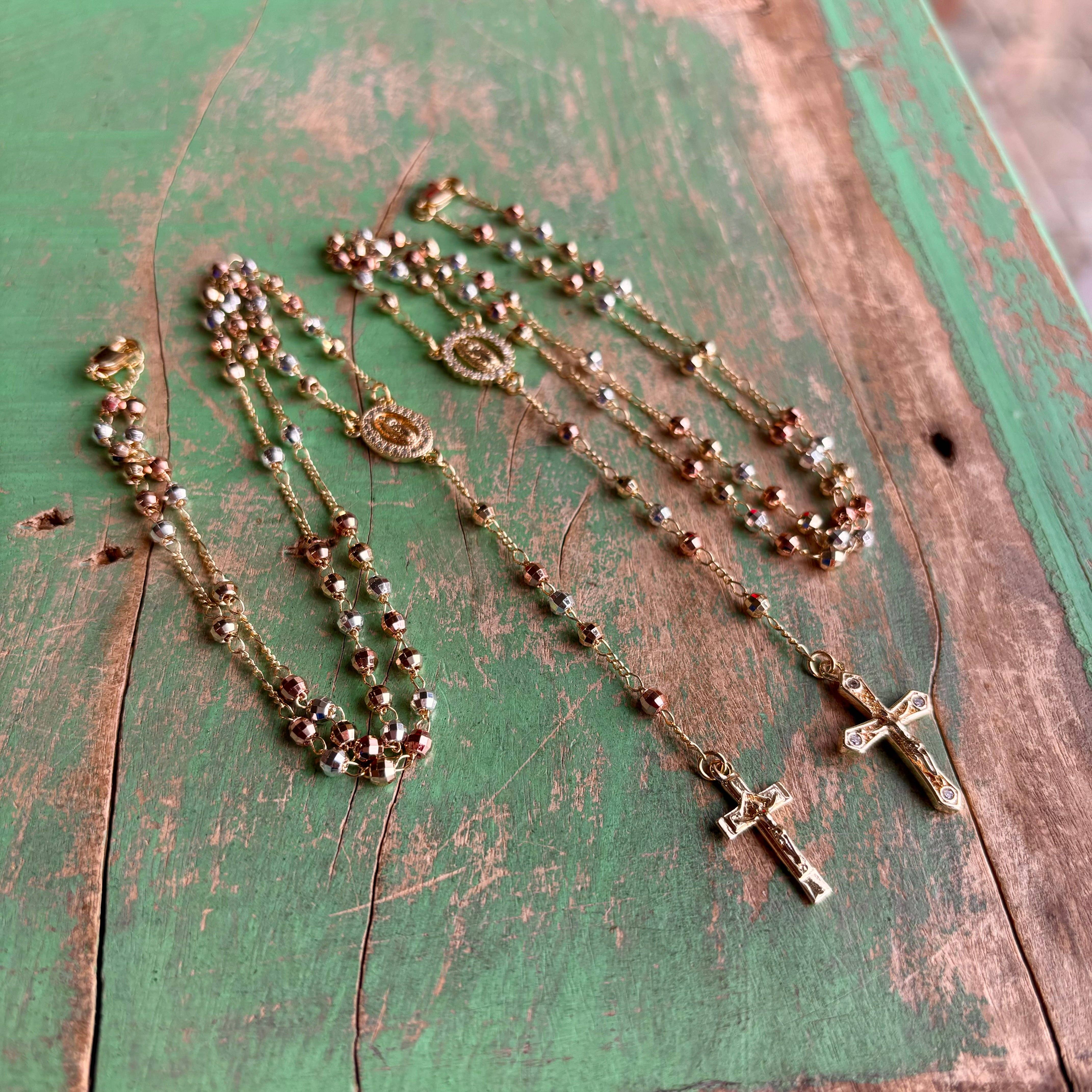 Love and Honor Jesus LLC - Wholesale Prayer Beads Necklace - Tri Color OLG 4MM Rosary Necklace or Bracelet7