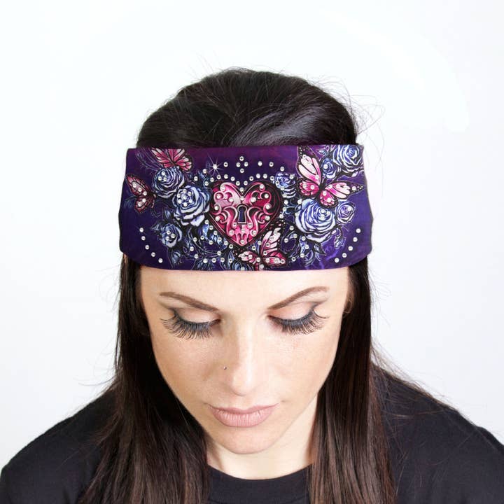 Hot Leathers Bling Bands Heart Lock Rhinestone Crystal Headband Wraps RWC2025 for wholesale by Hot Leathers