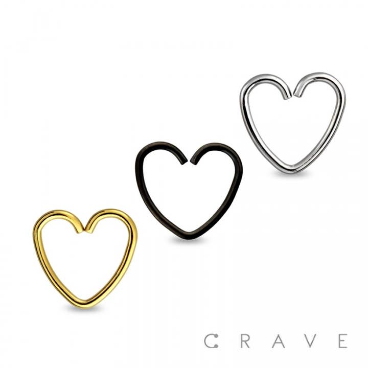 CRAVE BODY JEWELRY - Wholesale Nose Ring - 316L SS HEART SHAPE NOSE HOOP RING