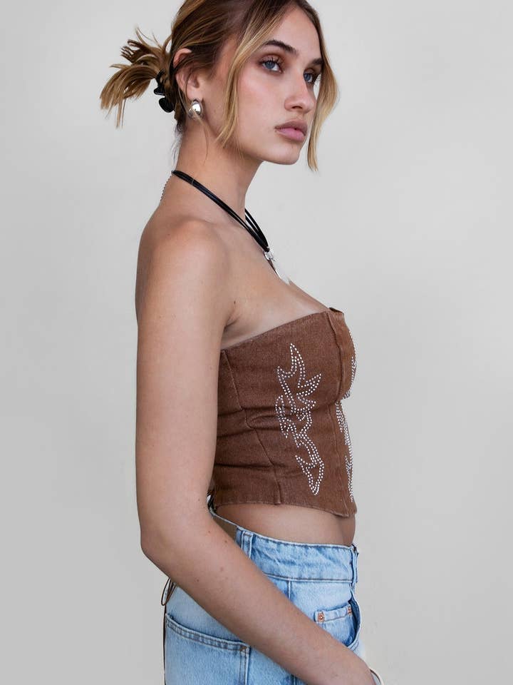 TICTOC - Wholesale Corset - Women's - BECKEE SD Washed Denim Corset Top