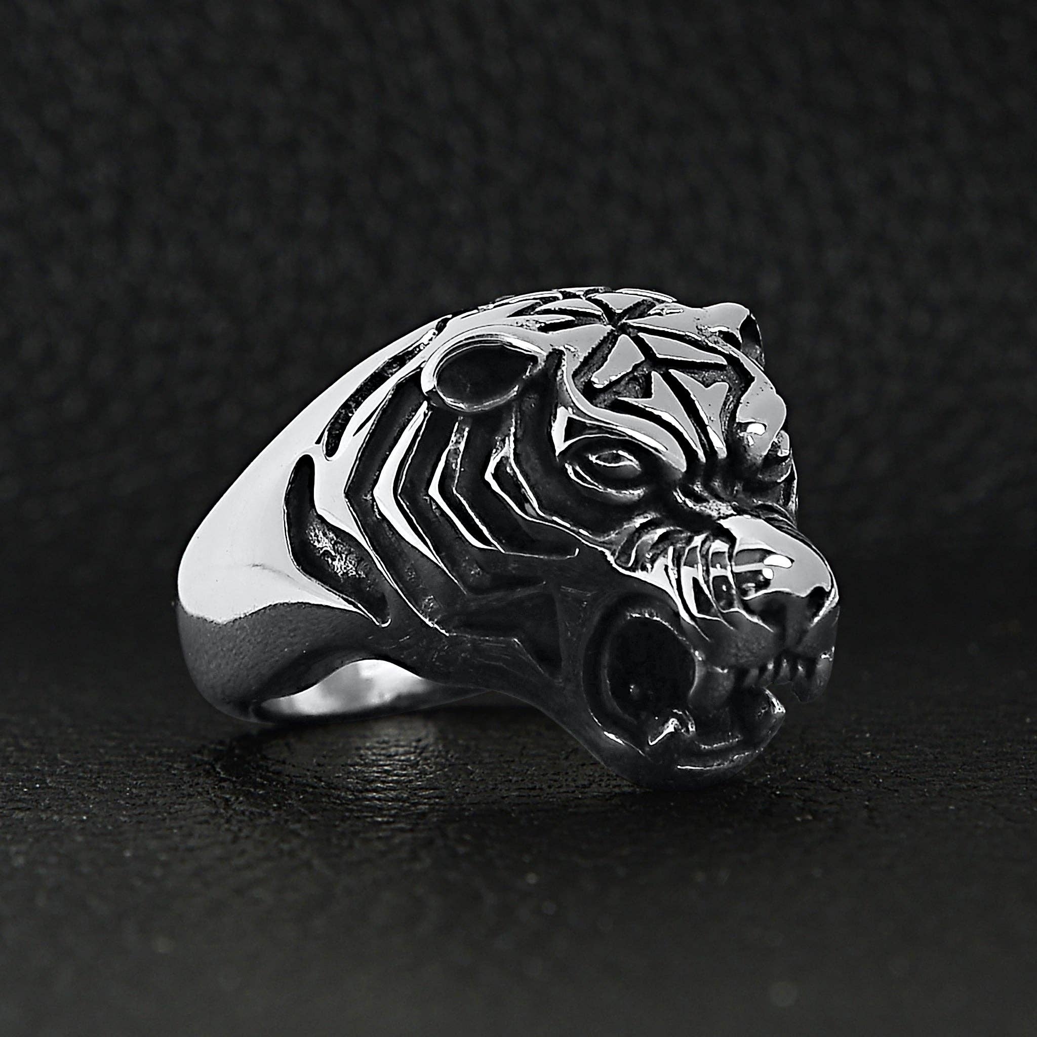 WJW - Vente Bague de cocktail/de cérémonie - Bague Snarling Tiger en acier inoxydable6