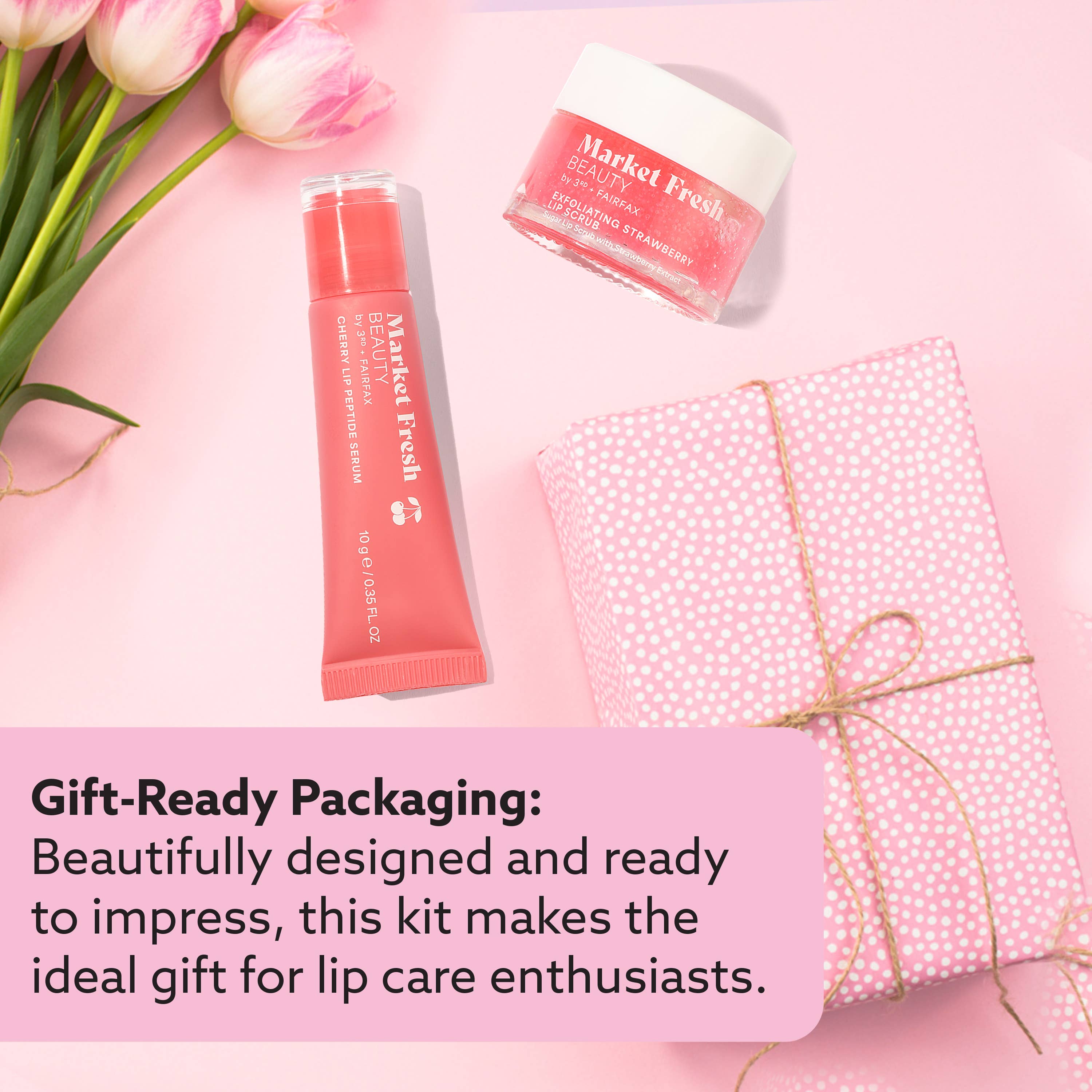 Market Fresh Beauty - Wholesale Lip Scrub/Polish - Market Fresh Beauty Pretty Pout Lip Kit – Exfoliating Strawberry Lip Scrub & Cherry Lip Peptide Serum | Hydrates, Smooths, and Revitalizes | Cruelty-Free & Clean Beauty6