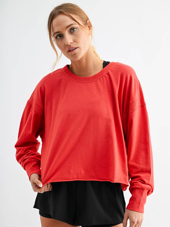 T-shirt à manches longues en coton Pima à dos ouvert Crescent pour la vente par Mono B